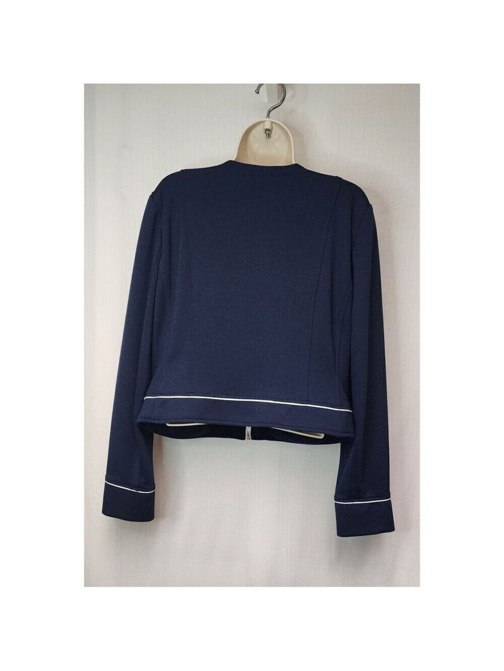 Katherine New York Round Neck Navy Blue White Striped Full Zip Jacket Blazer 12 - Picture 3 of 7